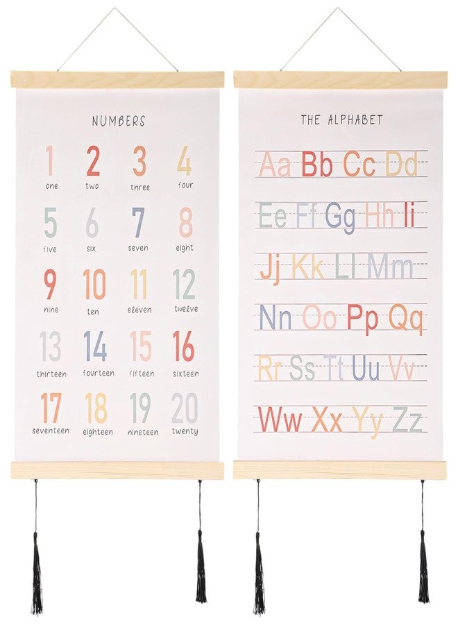 Homaisson Alphabet Tapestry, Number Poster For Toddlers Wall, Abc Posters For Toddlers,Wooden Wall Scrolls with Canvas And Tassels, Alphabet Banner Wall Hanging Decorf or Kid Playroom Nursery - Image 1