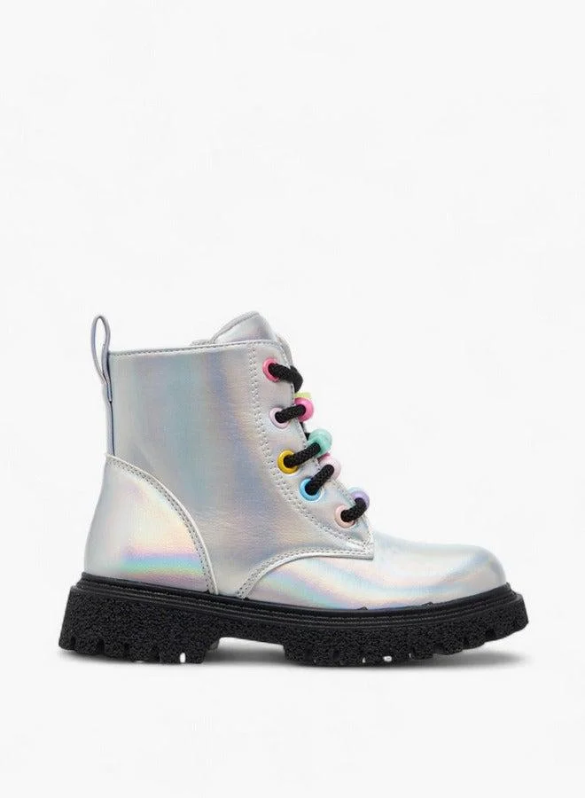 Flora Bella By Shoexpress SILVER Panelled Boots with Zip Closure  | Best Price UAE