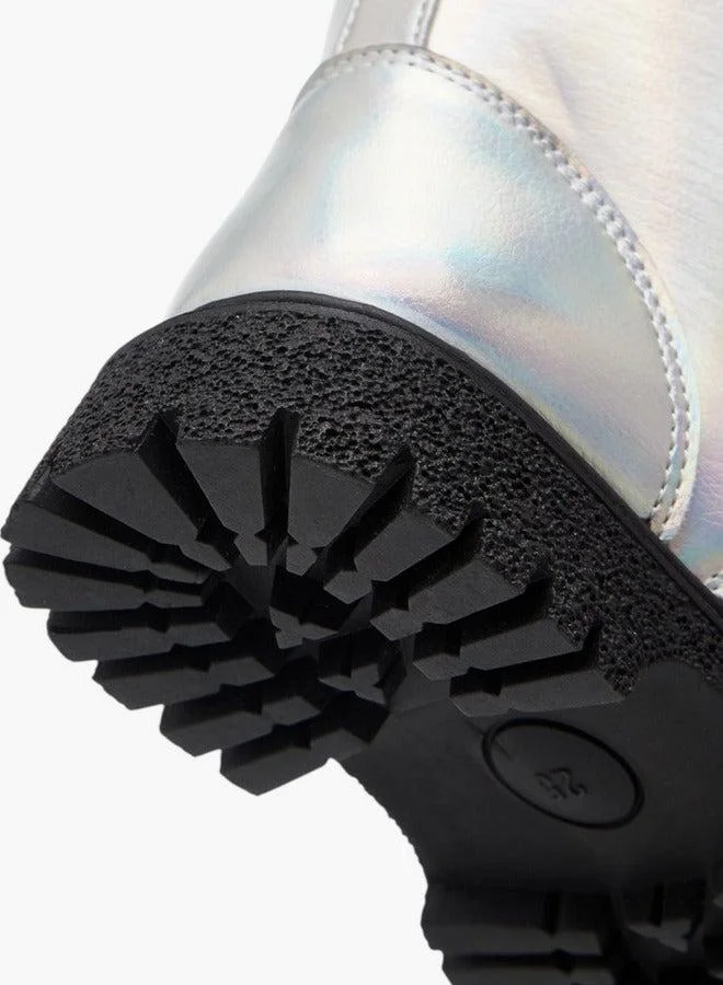 Flora Bella By Shoexpress SILVER Panelled Boots with Zip Closure  | Best Price UAE