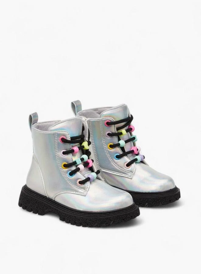 Flora Bella By Shoexpress SILVER Panelled Boots with Zip Closure  | Best Price UAE