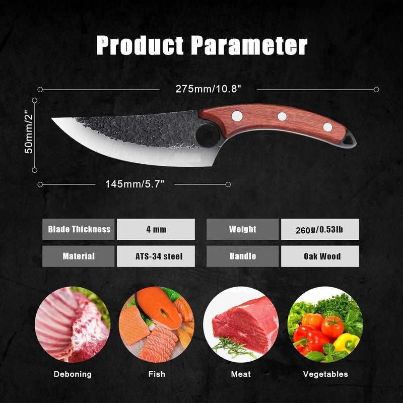 Wegopro Chef Knife Viking Knives Forged Boning Knife with Sheath Japanese Style Meat Cleaver High Carbon Steel Chef Knife for Kitchen Butcher Knife - Image 4