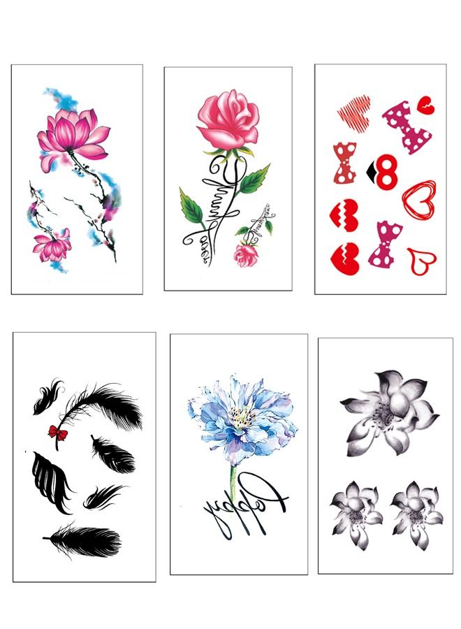 6 Sheets Fashionable waterproof temporary tattoo sticker with floral design - Image 1
