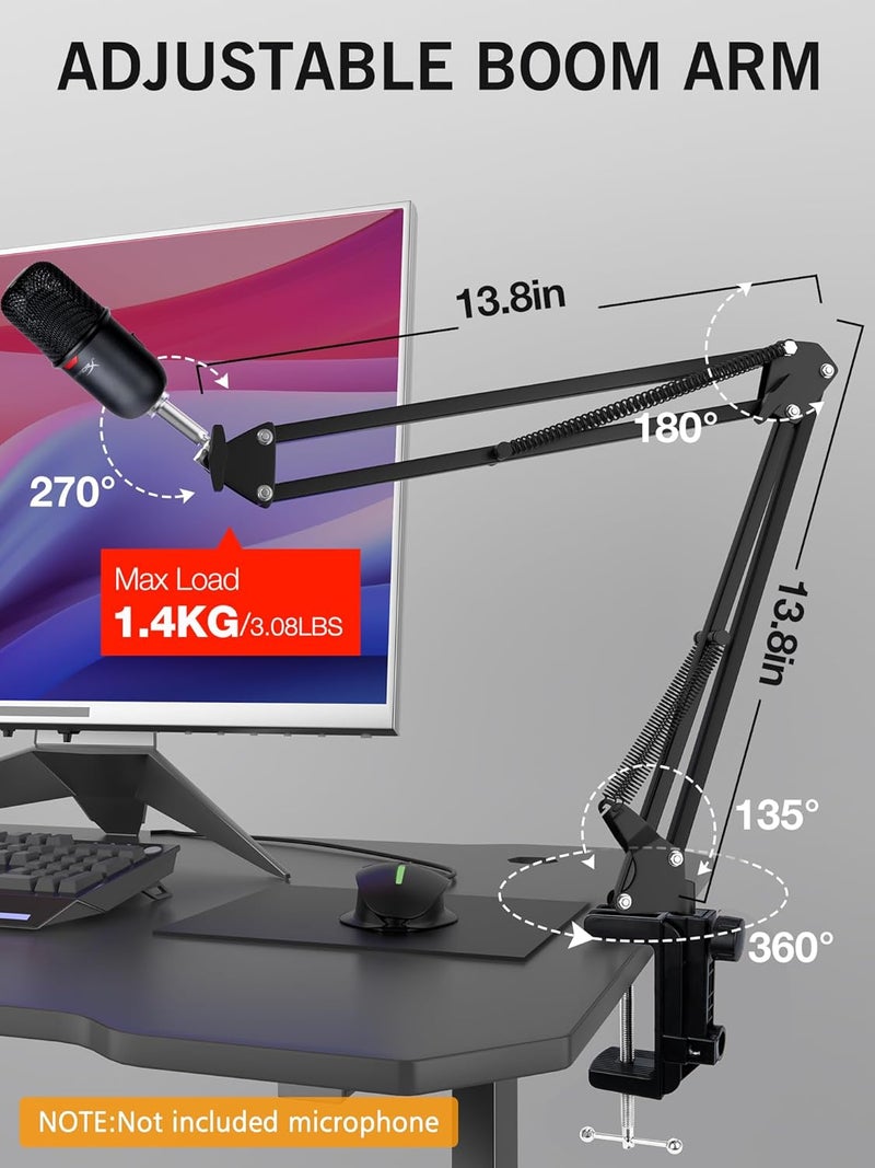 SUNMON SoloCast Boom Arm Mic Stand, Adjustable Suspension Boom Scissor Arm Stand Compatible with HyperX SoloCast 2 & 1 Gaming Microphone by - Image 3