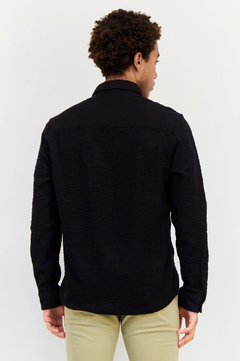 Celio قميص رجالي عادي مقاس عادي بأكمام طويلة بتصميم منسوج، أسود - Image 3