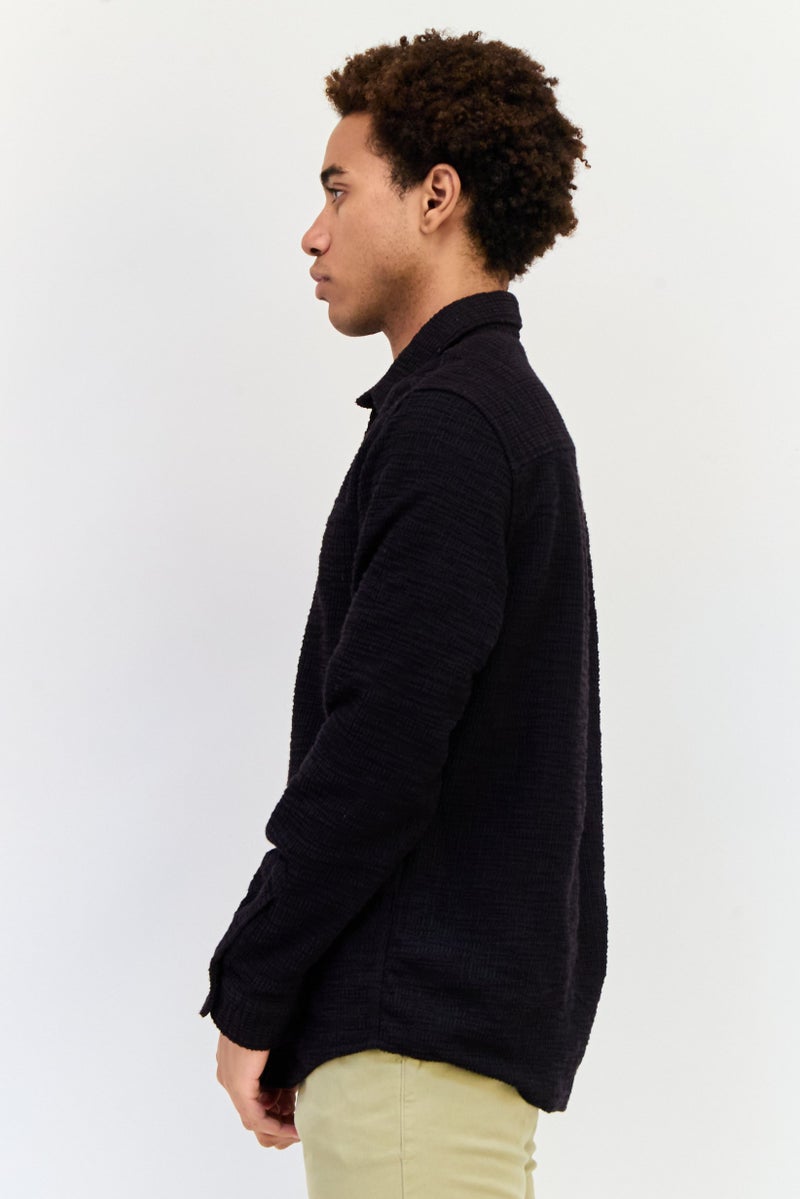 Celio قميص رجالي عادي مقاس عادي بأكمام طويلة بتصميم منسوج، أسود - Image 4