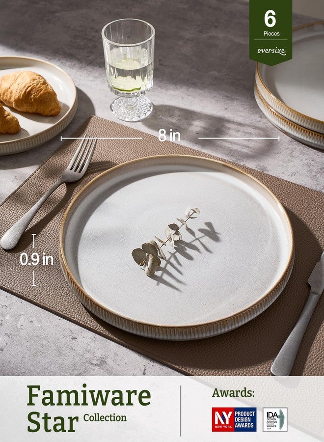 famiware Star Salad Plates for 6, 8 inches Plate Set, Stoneware Dinnerware, Small Dinner Plates for Dessert, Salad, Appetizer, Cappuccino White - Image 3