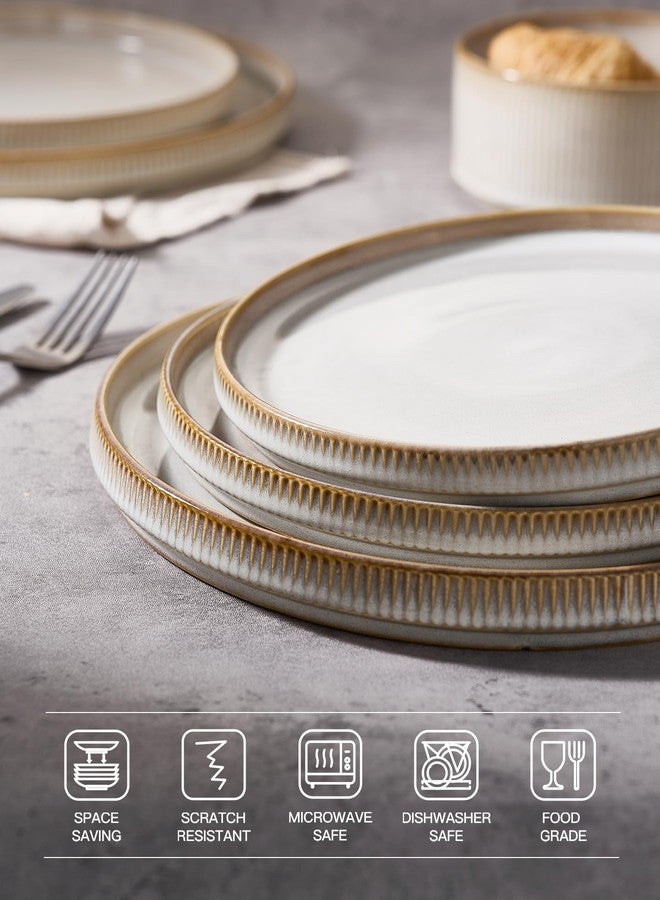 famiware Star Salad Plates for 6, 8 inches Plate Set, Stoneware Dinnerware, Small Dinner Plates for Dessert, Salad, Appetizer, Cappuccino White - Image 4