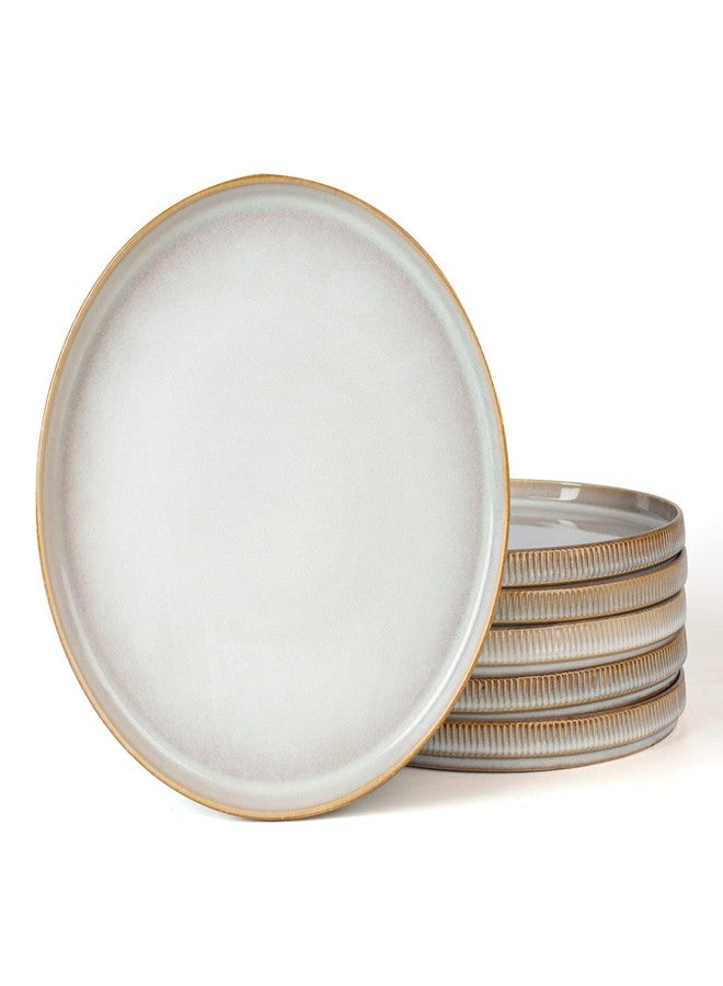 famiware Star Salad Plates for 6, 8 inches Plate Set, Stoneware Dinnerware, Small Dinner Plates for Dessert, Salad, Appetizer, Cappuccino White - Image 1