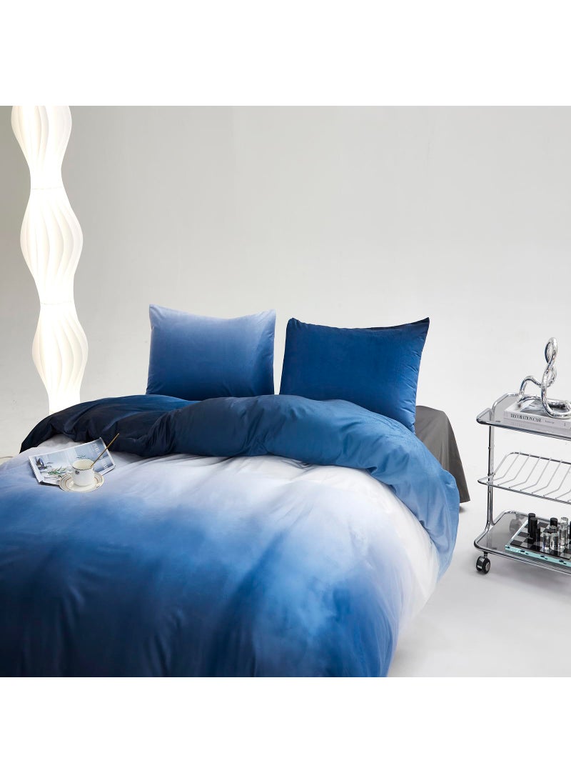 Luxlovery Luxlovery Blue Velvet Comforter Twin Blue and White Gradient Flannel Bedding Comforter Set Men Boys Dark Blue Winter Warm Sherpa Micromink Quilts Blanket Soft Modern Abstract Bedding Set  - Image 4