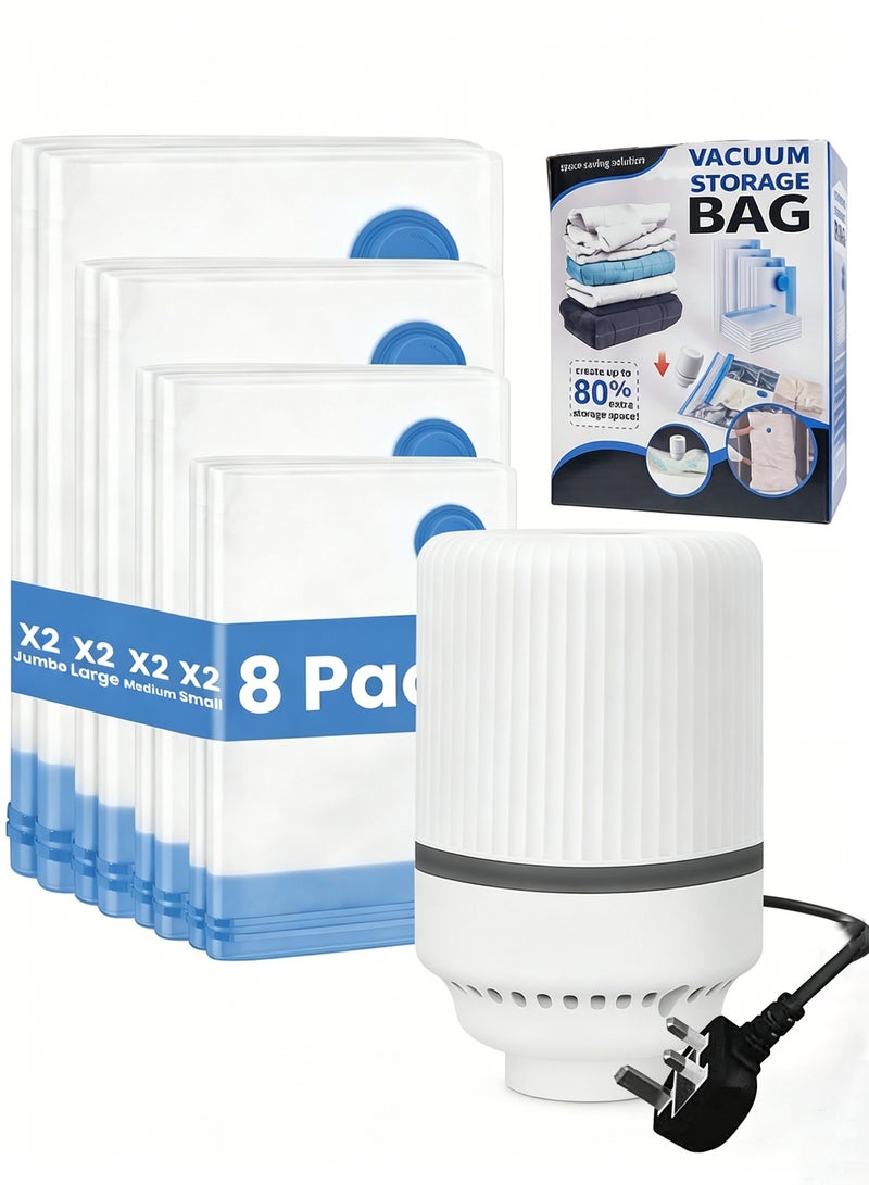 CUBEXELL Plastic Vacuum Seal Bag Vacuum Storage Bags with Pump Electric, 8Pack (2 Jumbo, 2 Large, 2 Medium, 2 Small) Vacuum Seal Storage Bags, Reusable Vacuum Bags for clothes, Mattress, Blanket, Duvets, Pillows, Comforters, Quilt, Travel - Image 1
