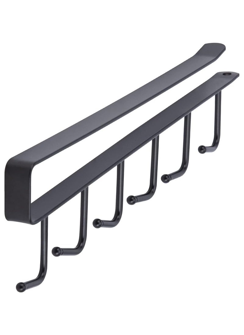 ECVV (1 Pack) Storage Mug Hooks Rack Under Cabinet, 6 Hooks Cup Holder Hanger, Ties Belts Scarf Hanging Hook Rack, Mug Hook Hanger Under Shelf Without Drilling Kitchen Utensil Hanger | BLACK |  - Image 1