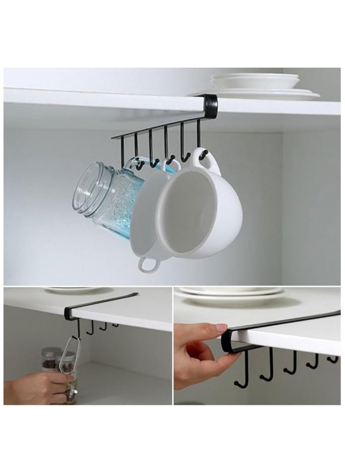 ECVV (1 Pack) Storage Mug Hooks Rack Under Cabinet, 6 Hooks Cup Holder Hanger, Ties Belts Scarf Hanging Hook Rack, Mug Hook Hanger Under Shelf Without Drilling Kitchen Utensil Hanger | BLACK |  - Image 3