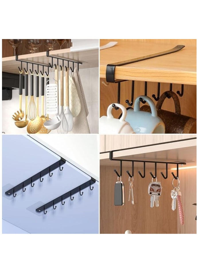 ECVV (1 Pack) Storage Mug Hooks Rack Under Cabinet, 6 Hooks Cup Holder Hanger, Ties Belts Scarf Hanging Hook Rack, Mug Hook Hanger Under Shelf Without Drilling Kitchen Utensil Hanger | BLACK |  - Image 4