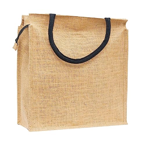 JUTEKA Front Zip Pocket Teal Blue color Jute Bag for Lunch, Office, Grocery, Picnic, Tiffin, Shopping Hand Bag with padded cotton handles… - Image 4