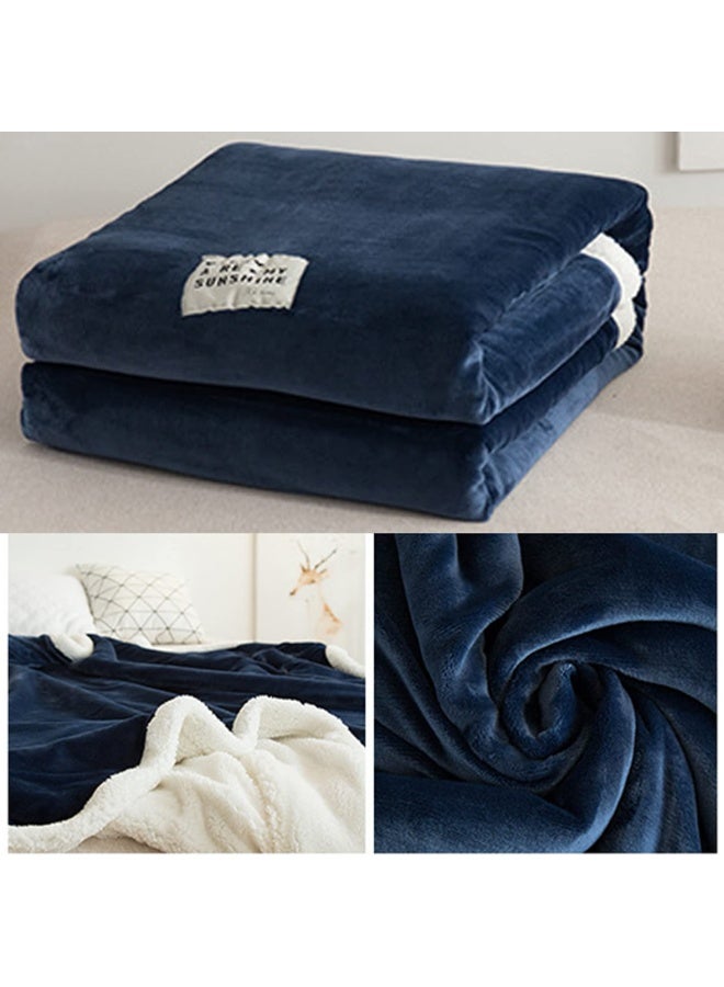 Flannel Blanket 200x230cm, Dark Blue Throws Blankets Warm Soft, Reversible Thick Winter Thermal Fluffy Blankets for Fall Winter Office Bedroom Sofa - Image 2