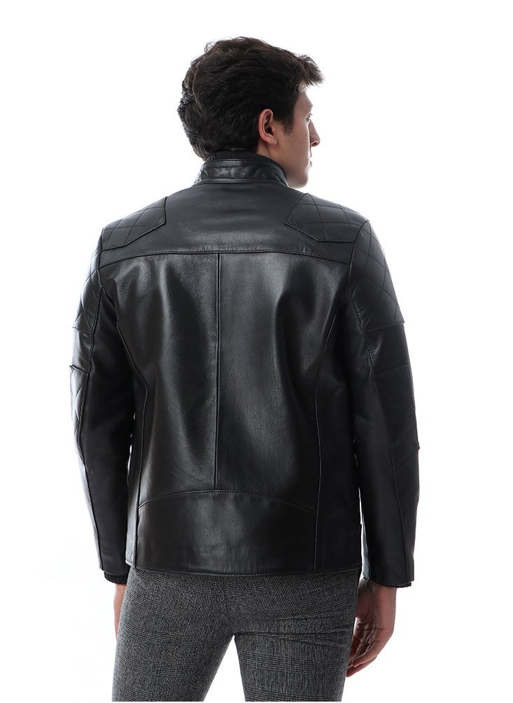 Generic (beckham) Men's Stand Collar Leather Jacket Motorcycle Lightweight genuine Leather Outwear  - Image 3