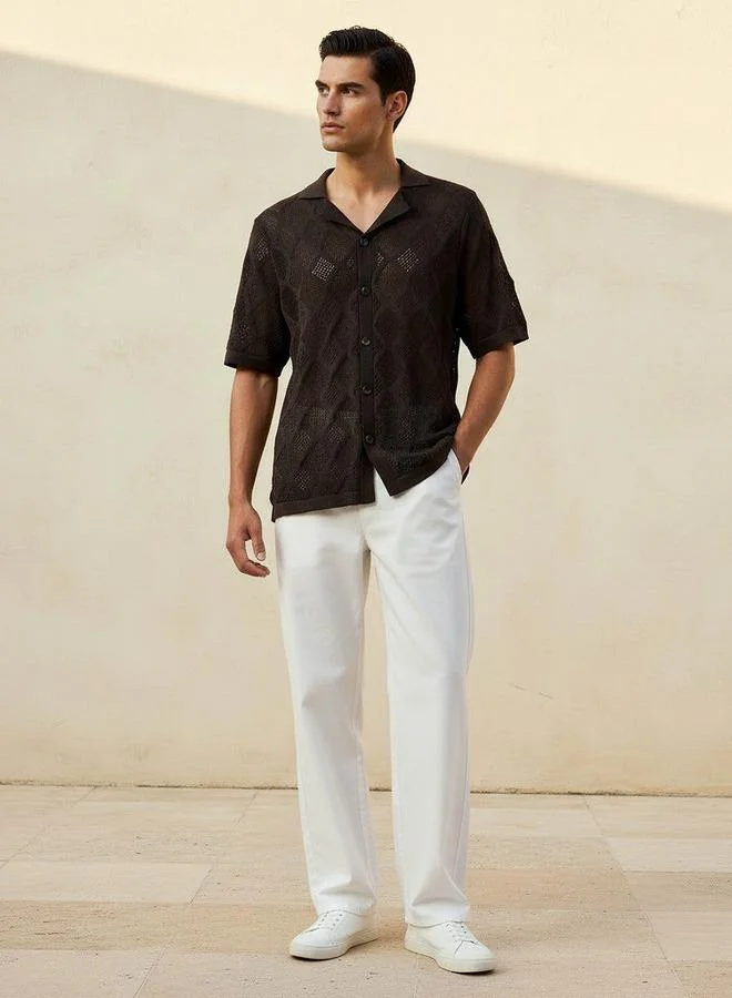 Iconic  Iconic Men Regular Fit Collared Textured Short Sleeve Shirt for Men | Best Price UAE