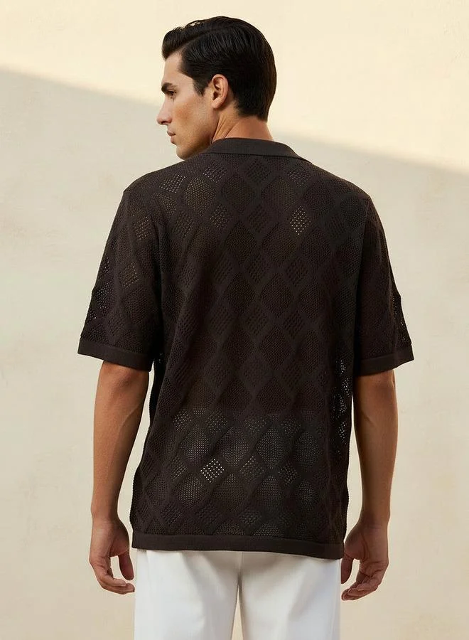 Iconic  Iconic Men Regular Fit Collared Textured Short Sleeve Shirt for Men | Best Price UAE