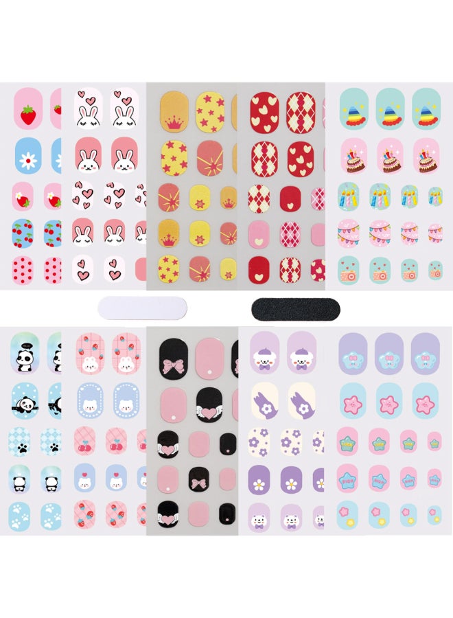 IHUKEIT Colorful Kid Nail Stickers Full Nail Wraps for Kids Girls Self Adhesive Nail Strips for Nail Art Decoration Fun Including Animals Star Heart Fruit Party for Age 8 and Older 10 Sheets - Image 2