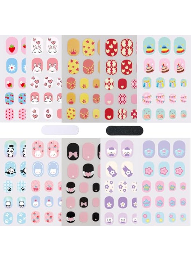 IHUKEIT Colorful Kid Nail Stickers Full Nail Wraps for Kids Girls Self Adhesive Nail Strips for Nail Art Decoration Fun Including Animals Star Heart Fruit Party for Age 8 and Older 10 Sheets - Image 1