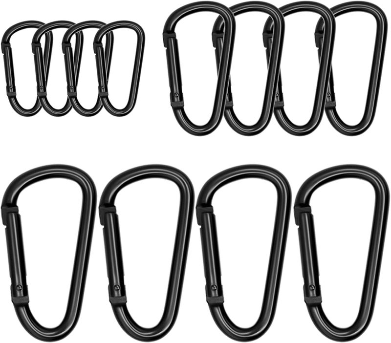 jaexest 12 Pack Black Aluminum Carabiner Clips 3 Sizes D Ring Keychain Hooks Heavy Duty for Backpack Hiking - Image 1
