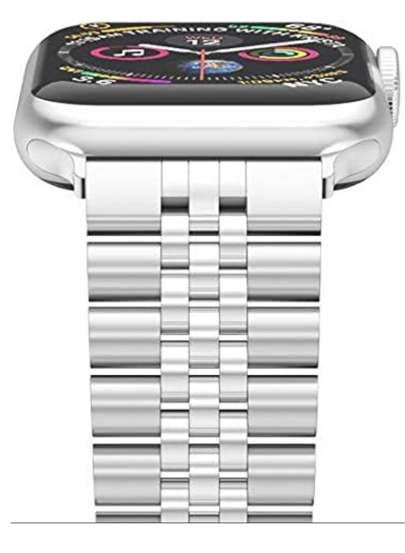 ELTRAZONE Compatible with Apple Watch Band 41mm 40mm 38mm, Stainless Steel Heavy Band with Butterfly Folding Clasp Link Bracelet for iWatch Series8/7/6 /SE Series 5/4/3/Men women,Silver - Image 3