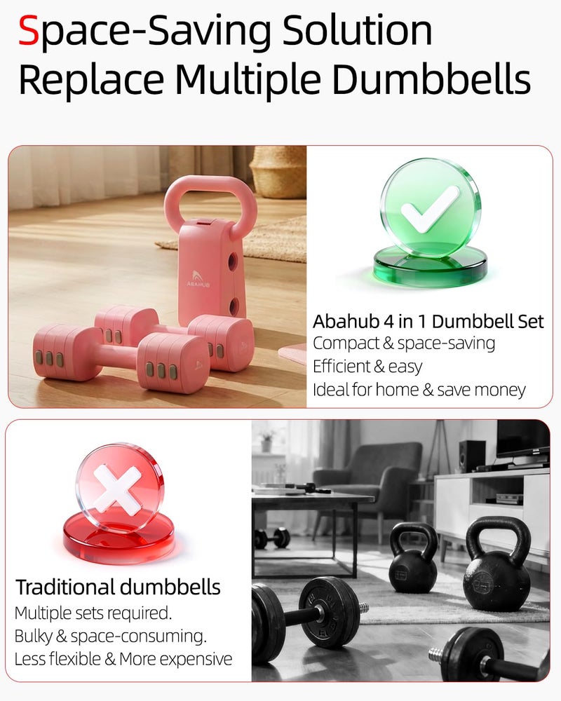 Abahub Adjustable Kettlebell Set, 4 in 1 Free Weight Dumbbell Set with Kettlebell Grip Converter, 12.1LB, Pink - Image 5