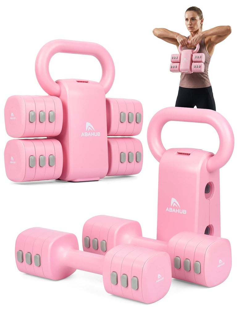 Abahub Adjustable Kettlebell Set, 4 in 1 Free Weight Dumbbell Set with Kettlebell Grip Converter, 12.1LB, Pink - Image 1