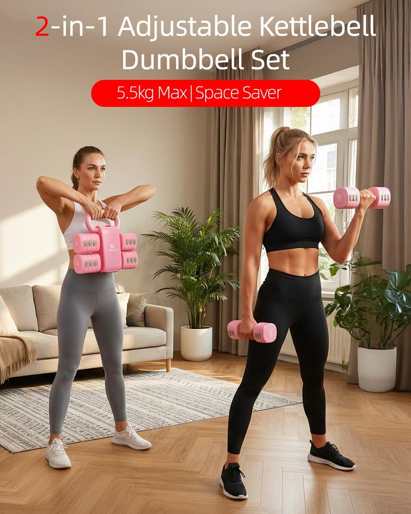 Abahub Adjustable Kettlebell Set, 4 in 1 Free Weight Dumbbell Set with Kettlebell Grip Converter, 12.1LB, Pink - Image 2