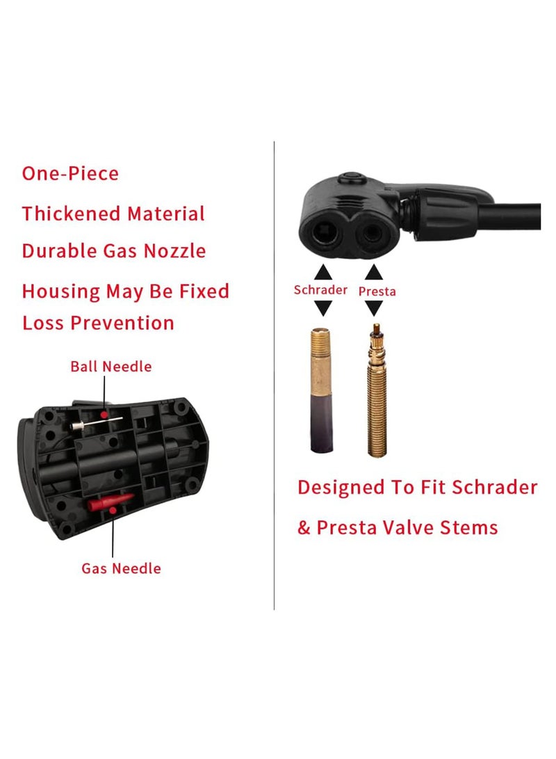 Portable Bike Pump  Foot Bicycle Tire Pump with Pressure Gauge  Bicycle Pump with Presta and Schrader Valve  Air Pump for Balls with Gas Ball Needle