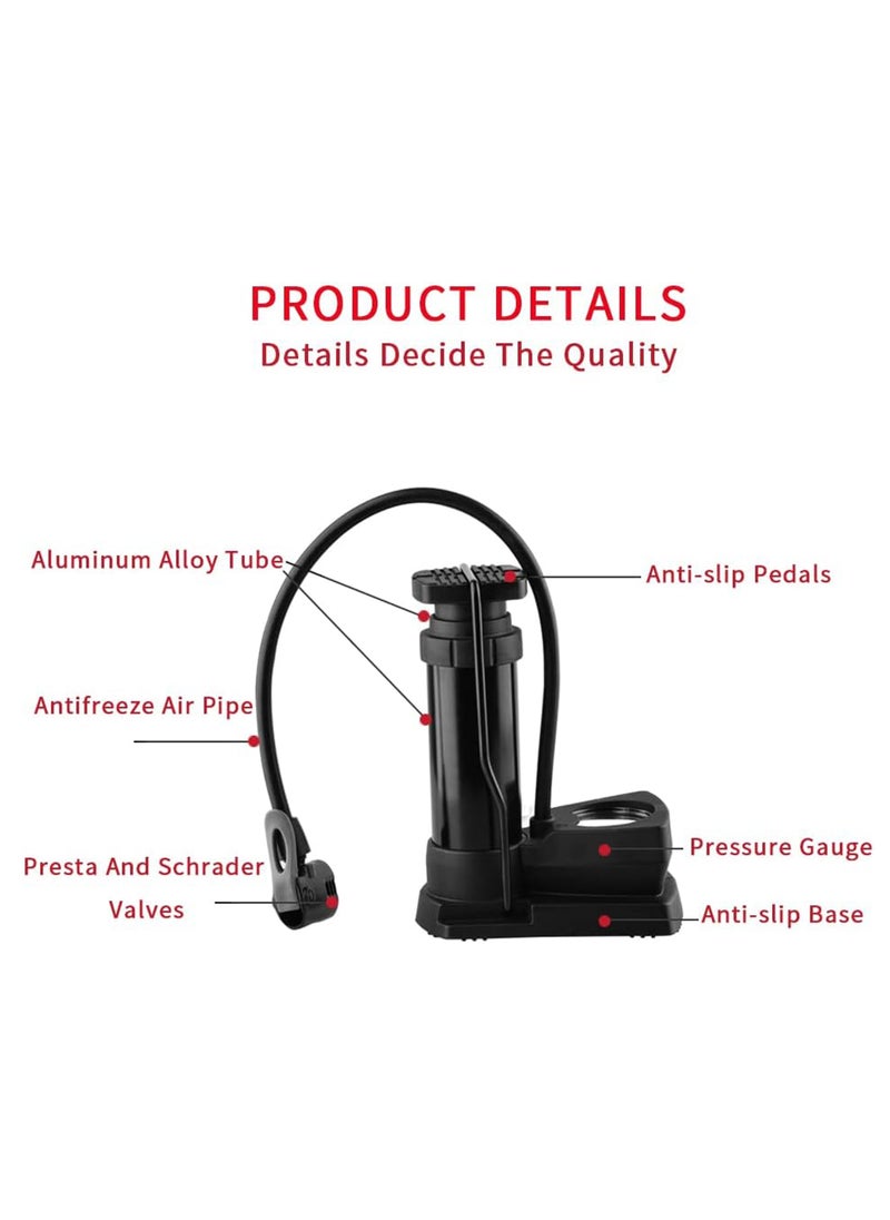 Rock Pow Portable Bike Pump  Foot Bicycle Tire Pump with Pressure Gauge  Bicycle Pump with Presta and Schrader Valve  Air Pump for Balls with Gas Ball Needle  - Image 2