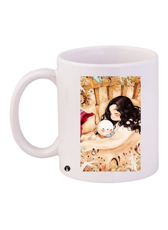 RYN Girl Printed Ceramic Coffee Mug White/Beige/Brown 11ounce