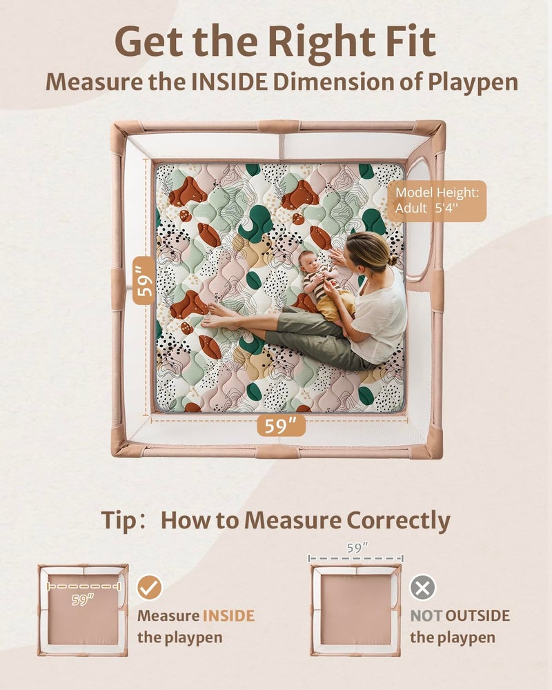Blissful Diary Baby Play Mats for Floor, 59x59 Inch Thicker Foam Playmats for Babies and Toddlers, Soft Cushioning Baby Playpen Mat, Modern Abstract - Image 2
