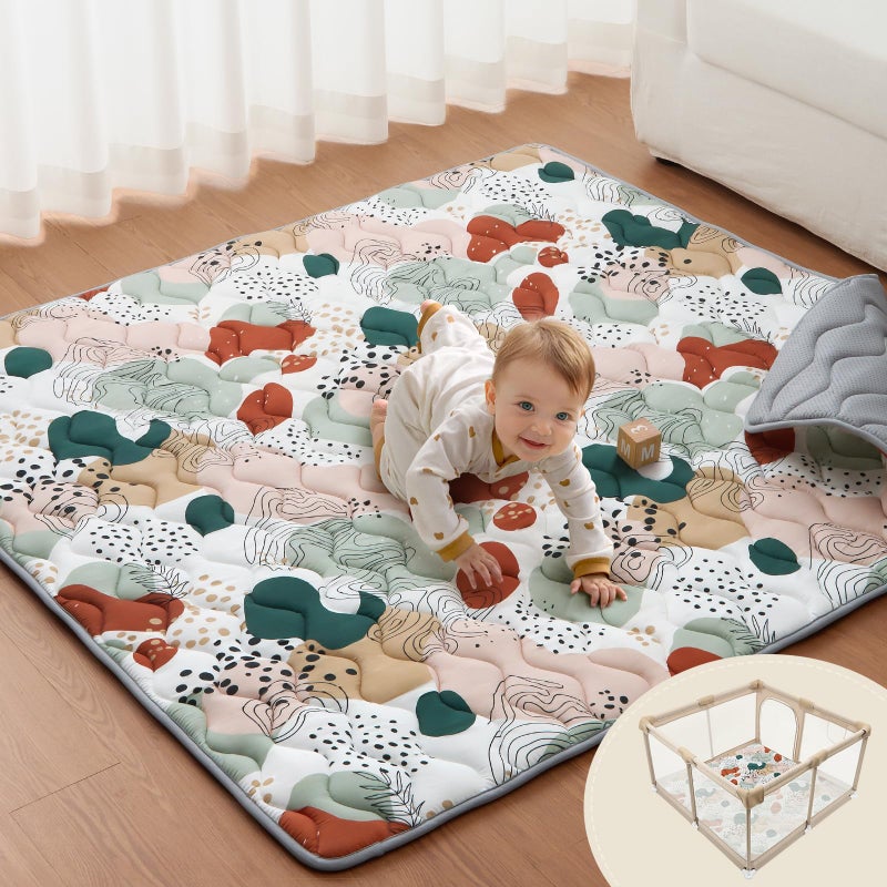 Blissful Diary Baby Play Mats for Floor, 59x59 Inch Thicker Foam Playmats for Babies and Toddlers, Soft Cushioning Baby Playpen Mat, Modern Abstract - Image 1