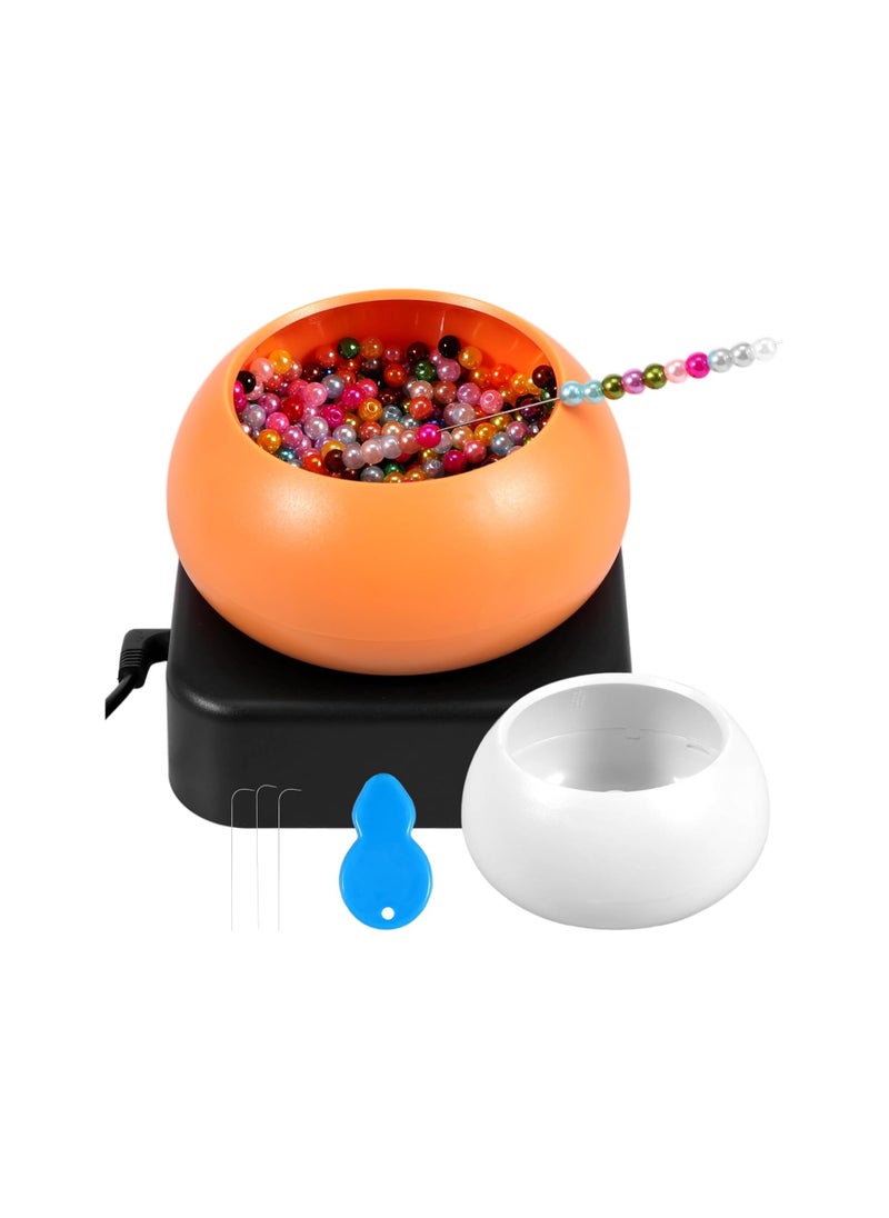 KASTWAVE Electric Bead Spinner, Adjustable Speed Beading Bowl Spinner Kit with 3 Beading Needles, Automatic Fast Clay Beads Spinner for DIY Bracelets Necklace Jewelry Making, Orange  - Image 1