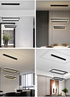 YATAI LIGHTING Black Chandelier Dining Room, Modern minimalist 2 Rectangular Chandelier Light for Bedroom, Kitchen Table, Adjustable Color Temperature Acrylic Chandelier with Light Guide Plate  - Image 2