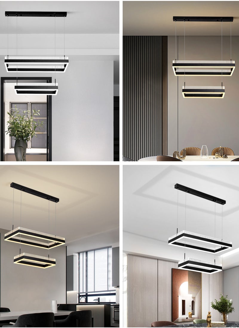 YATAI LIGHTING غرفة الطعام الثريا السوداء، الحديثة الحد الأدنى 2 مستطيلة ضوء الثريا لغرفة النوم، طاولة المطبخ، قابل للتعديل درجة حرارة اللون الاكريليك الثريا مع لوحة دليل الضوء  - Image 2