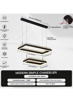 YATAI LIGHTING Black Chandelier Dining Room, Modern minimalist 2 Rectangular Chandelier Light for Bedroom, Kitchen Table, Adjustable Color Temperature Acrylic Chandelier with Light Guide Plate  - Image 4