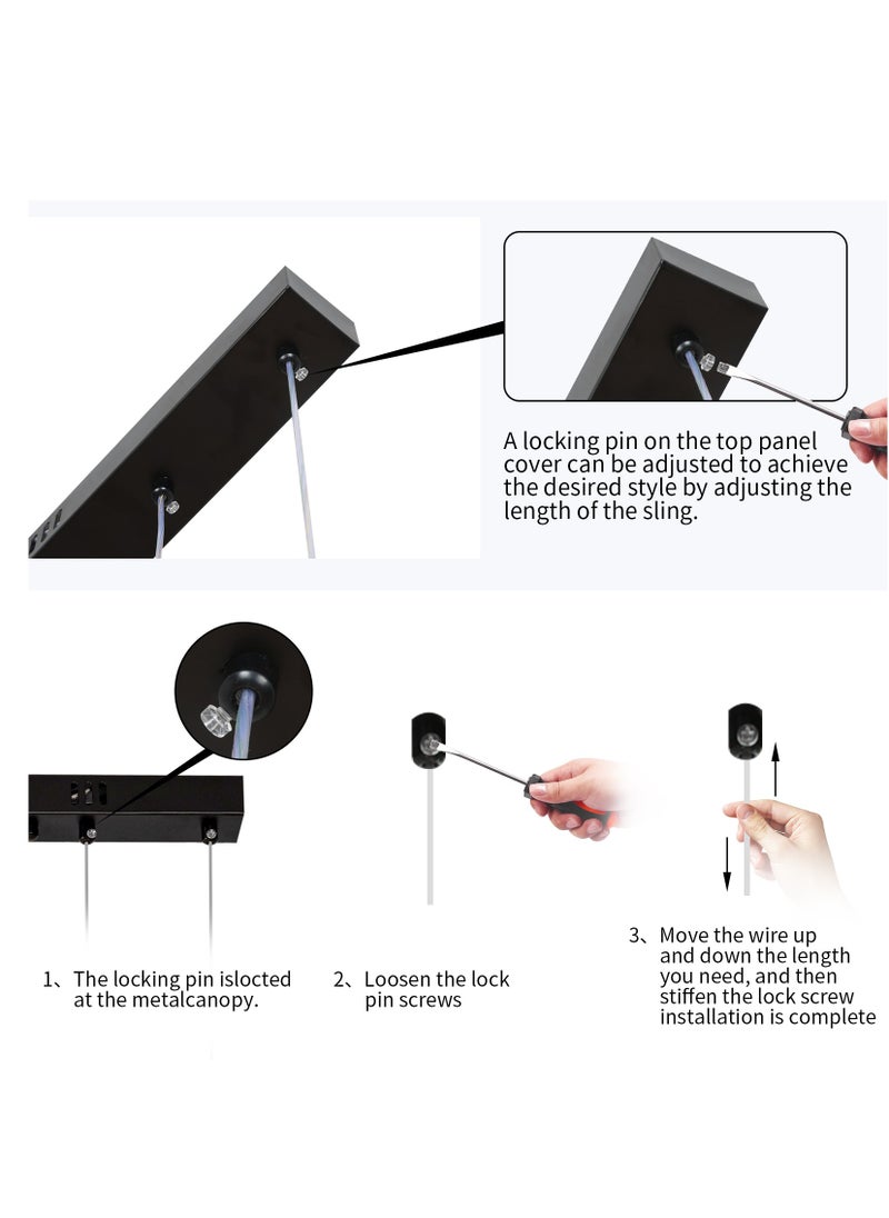 YATAI LIGHTING غرفة الطعام الثريا السوداء، الحديثة الحد الأدنى 2 مستطيلة ضوء الثريا لغرفة النوم، طاولة المطبخ، قابل للتعديل درجة حرارة اللون الاكريليك الثريا مع لوحة دليل الضوء  - Image 5