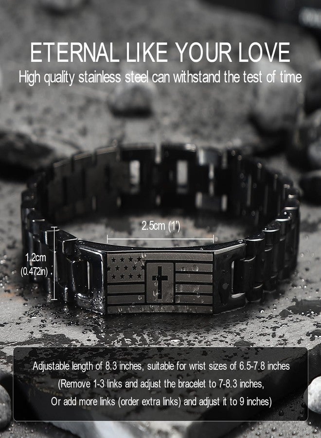 HSM Christian Bracelet for Men- Men’s Bracelet with Bible Verse, Faith & Patriotic Stainless Steel Bracelets for Men, Religious Gift for Husband, Dad, Son - Adjustable Custom Fit - Image 2