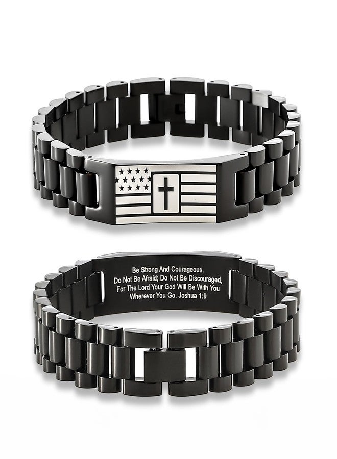 HSM Christian Bracelet for Men- Men’s Bracelet with Bible Verse, Faith & Patriotic Stainless Steel Bracelets for Men, Religious Gift for Husband, Dad, Son - Adjustable Custom Fit - Image 1