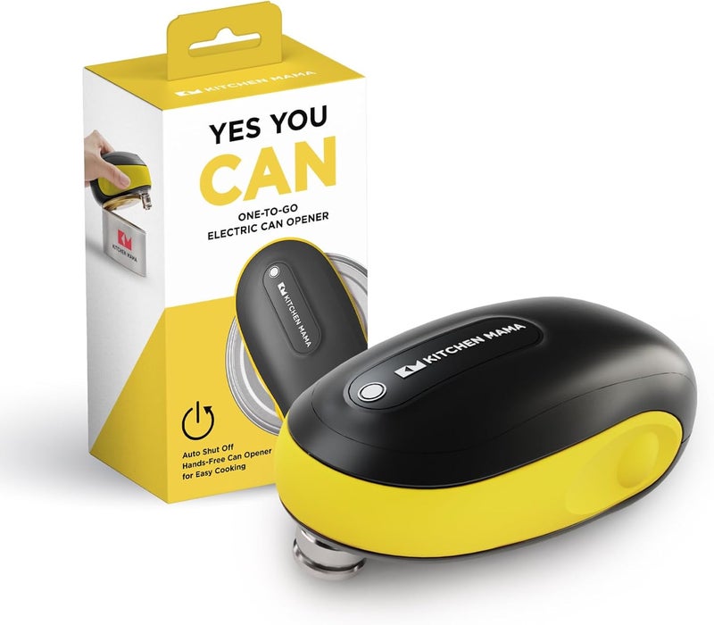 Kitchen Mama One-To-Go Electric Can Opener: One Touch, Auto Stop, Smooth Edge, Lid Lift, Safety, Automatic, Magnetic, Cordless, Battery Operated, Kitchen Appliance for Senior with Arthritis (Yellow) - Image 1
