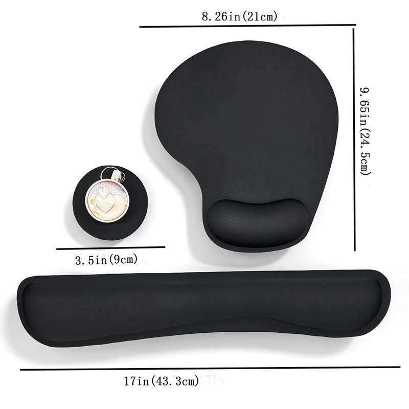 3pcs Ergonomic Black Wrist Rest Mouse Pad Set with Memory Foam for Computer Keyboard and Office Workstation - Image 2
