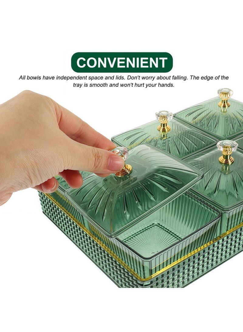 6 قطع من صواني الوجبات الخفيفة مع أغطية، مجموعة حاويات تقديم الحلوى والمكسرات، صينية فواكه مجففة، طبق مقبلات بلاستيكي، صندوق تخزين التوابل، صندوق تخزين مستحضرات التجميل، طبق، وعاء عرض الطعام، أخضر 27.5 × 18.5 × 11 سم - Image 4