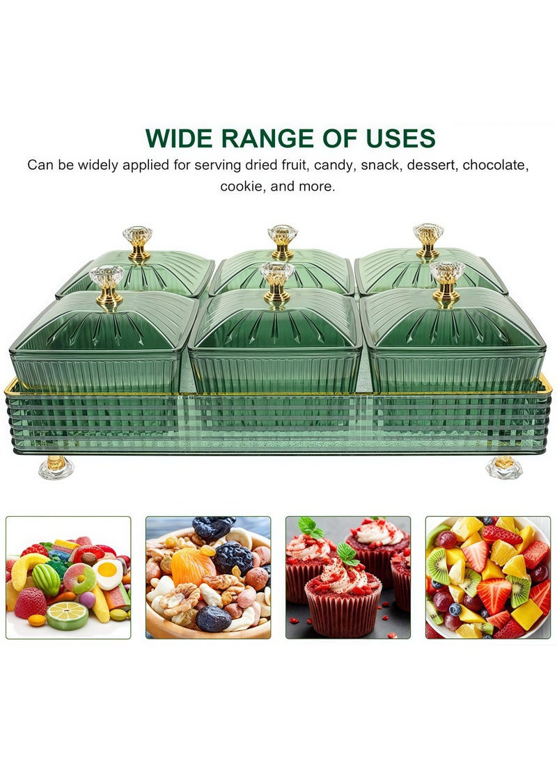 6 قطع من صواني الوجبات الخفيفة مع أغطية، مجموعة حاويات تقديم الحلوى والمكسرات، صينية فواكه مجففة، طبق مقبلات بلاستيكي، صندوق تخزين التوابل، صندوق تخزين مستحضرات التجميل، طبق، وعاء عرض الطعام، أخضر 27.5 × 18.5 × 11 سم - Image 3