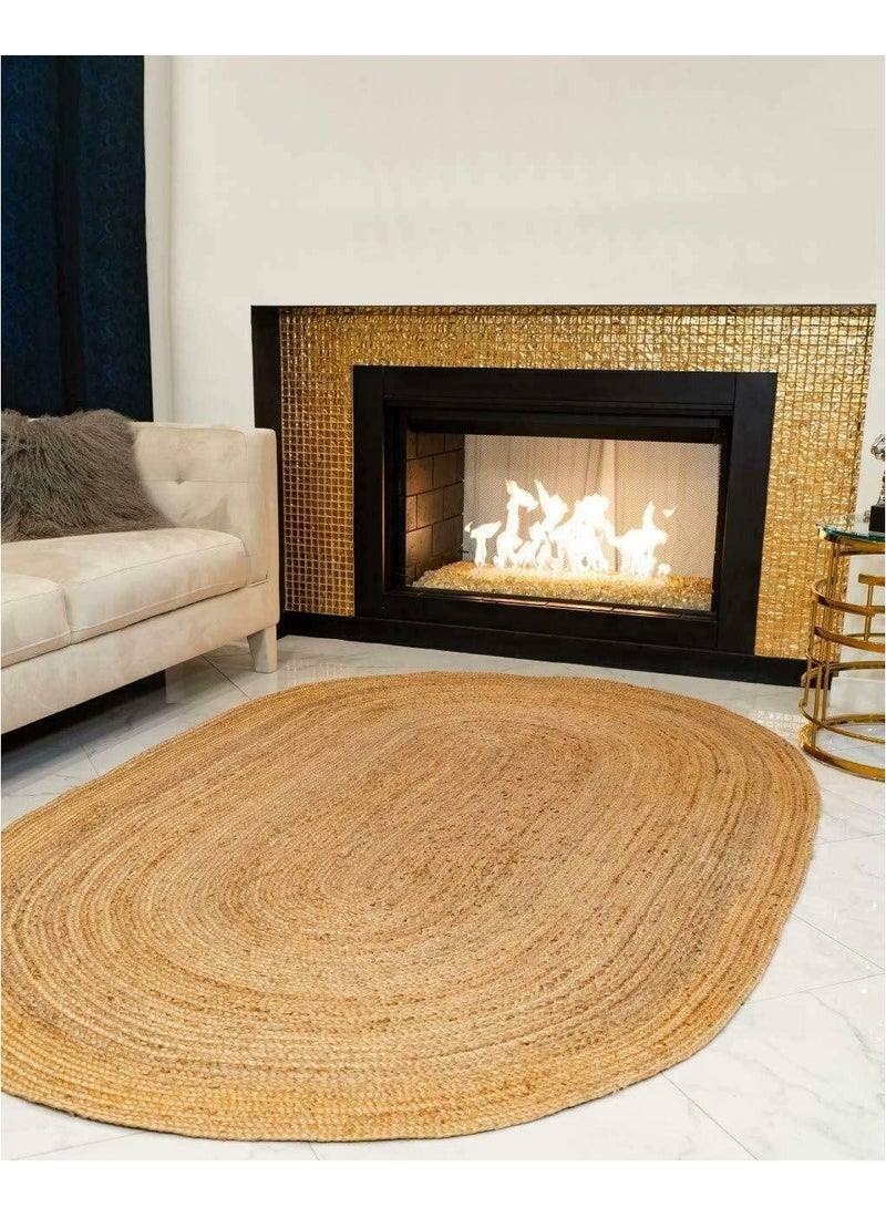لينجوي سجادة جوت بيضاوية مضفرة مصنوعة يدويًا - سجادة جوت طبيعية للديكور المنزلي والمطبخ والممر - سجادة صديقة للبيئة منسوجة يدويًا، سجادة أرضية مصنوعة يدويًا - Image 1