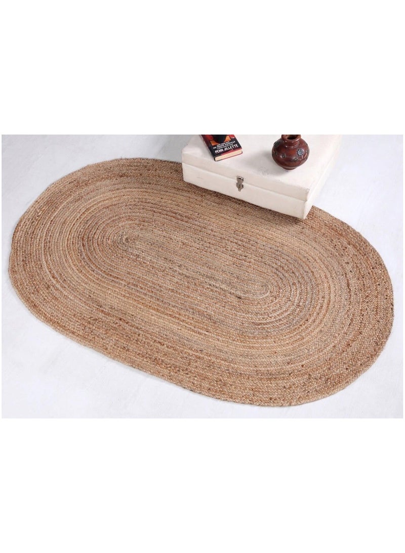 لينجوي سجادة جوت بيضاوية مضفرة مصنوعة يدويًا - سجادة جوت طبيعية للديكور المنزلي والمطبخ والممر - سجادة صديقة للبيئة منسوجة يدويًا، سجادة أرضية مصنوعة يدويًا - Image 2