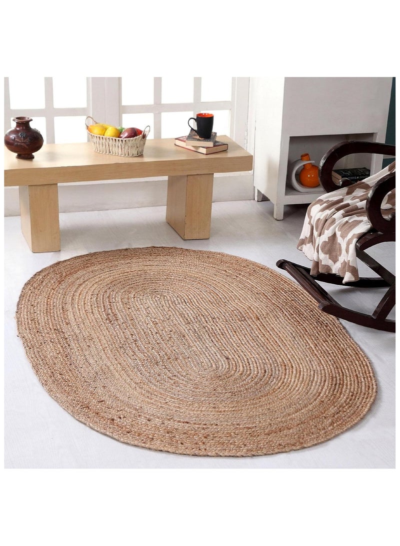 لينجوي سجادة جوت بيضاوية مضفرة مصنوعة يدويًا - سجادة جوت طبيعية للديكور المنزلي والمطبخ والممر - سجادة صديقة للبيئة منسوجة يدويًا، سجادة أرضية مصنوعة يدويًا - Image 3