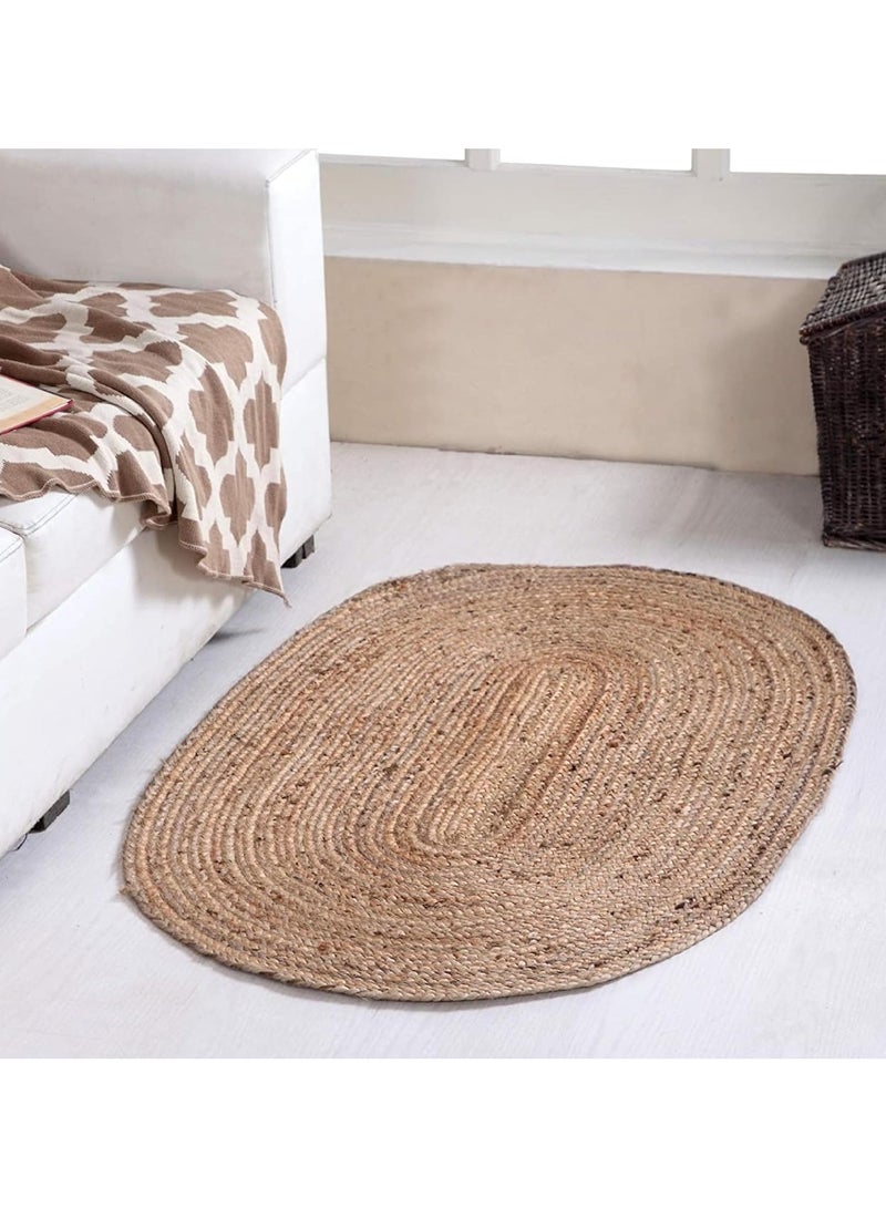 لينجوي سجادة جوت بيضاوية مضفرة مصنوعة يدويًا - سجادة جوت طبيعية للديكور المنزلي والمطبخ والممر - سجادة صديقة للبيئة منسوجة يدويًا، سجادة أرضية مصنوعة يدويًا - Image 4