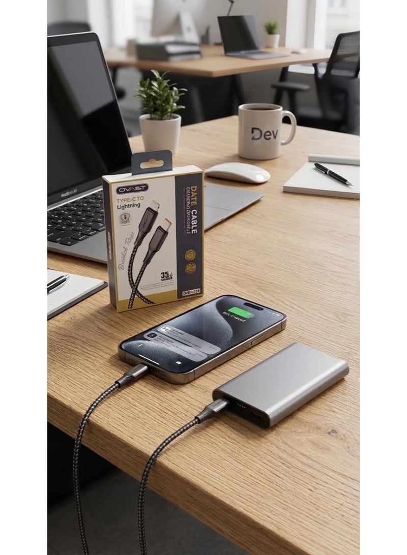 أوفست Fast iPhone charging cable, iPhone cable, charging cable for iPhone, iPhone Lightning cable, Type-C to iPhone charger cable, iPhone cable, cable for charging iPhone, USB Type-C to iPhone cable, fast charger cable with USB-C to Lightning port, cable for Apple devices, Type-C to Lightning cable for data transfer speeds up to 480 Mbps, 1-meter braided fabric iPhone cable resistant to cutting, PD charging cable supporting safe fast-charging technology, charging cable compatible with Apple devices, durable charging cable with high-efficiency copper core, braided cable with strong rope-style design for heavy-duty use, connector equipped with a smart chip for overheating protection, data cable supporting stable synchronization of files, photos, and videos, fast charging cable for home, office, and car use, tangle-resistant iPhone charger with black nylon finish, 35W cable supporting intelligent - Image 4
